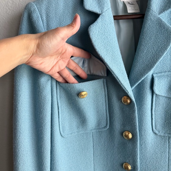 Neiman Marcus Wool Blend Light Blue Tweed Skirt Suit Luxury Blazer 8 Skirt 10 - Picture 3 of 16